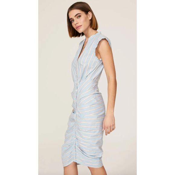 Veronica Beard Ruched Stripe Shirtdress in Blue Size 6 - Picture 2 of 7